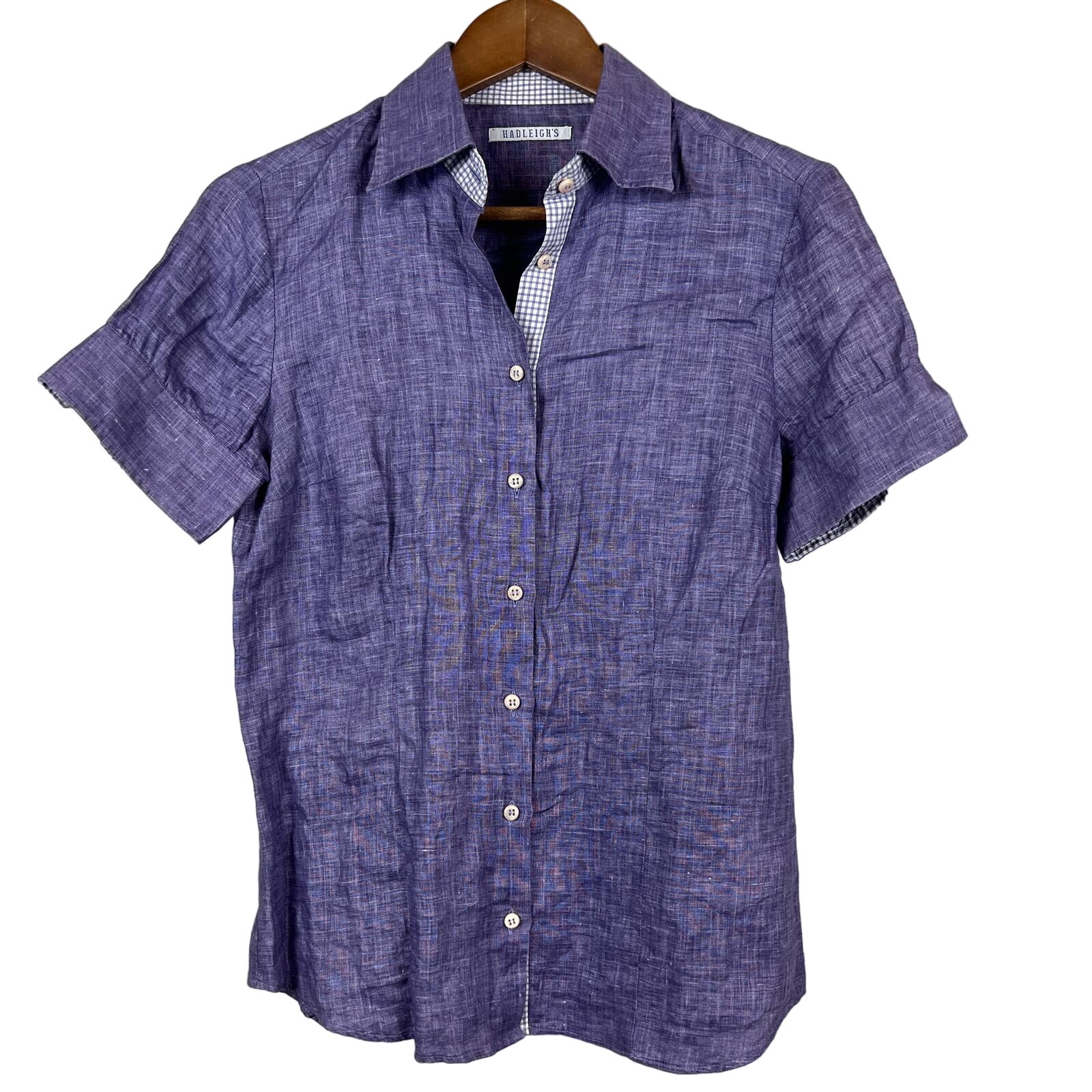 Hadleighs Linen Blouse Button Up Top Purple Boutique Brand Italy  46